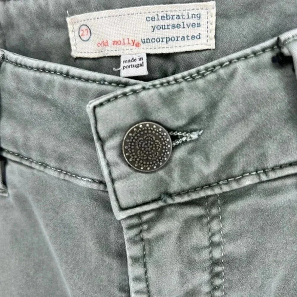 2/$30 Odd Molly Main Purpose 27 Pants Trousers Jeans Green Skinny Soft Casual - Picture 4 of 11